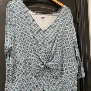 Lands' End Blue and White Tie Front Blouse
